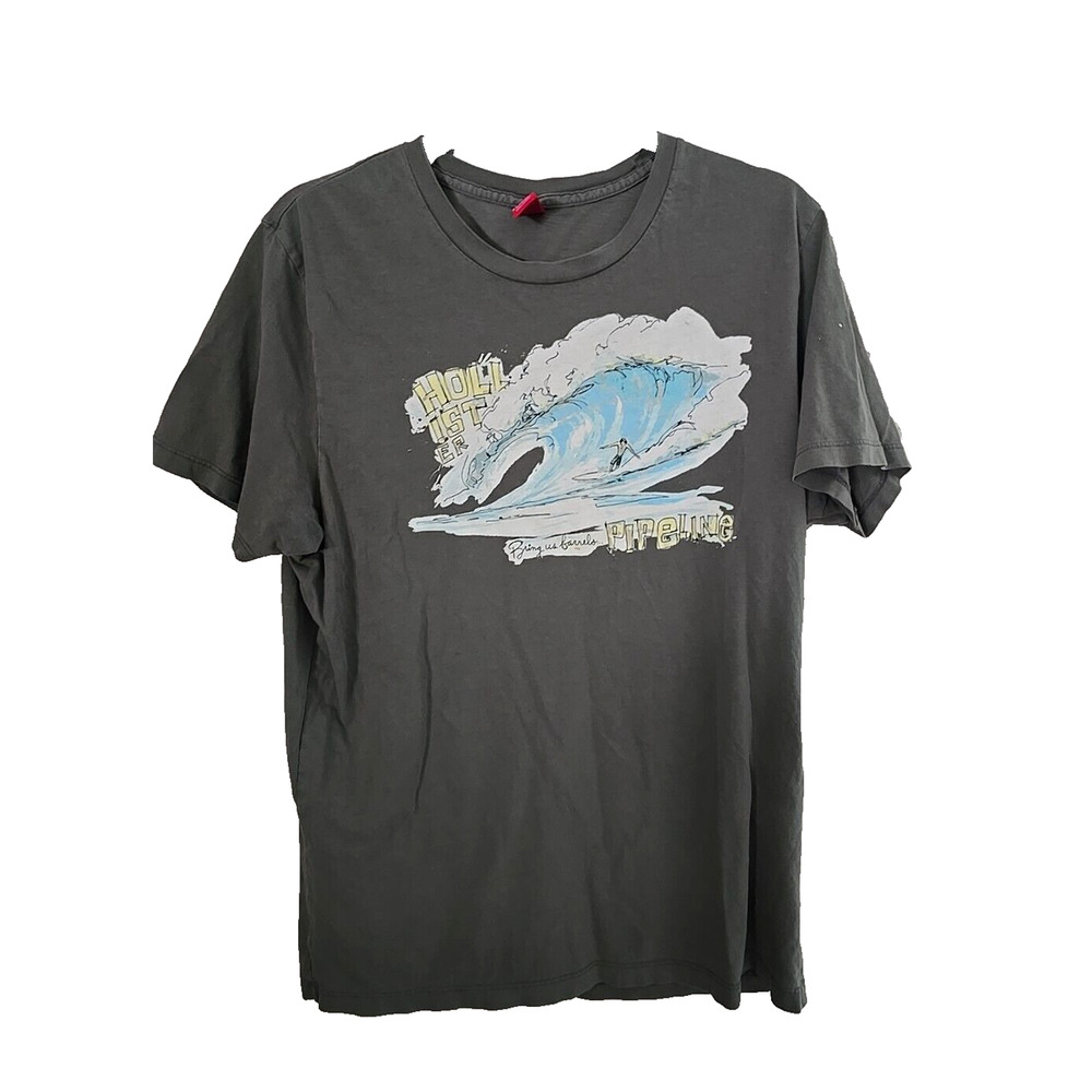 VTG 2000 Hollister Gray Crew Neck Surfer Surfing Summer Short Sleeve Top Mens XL